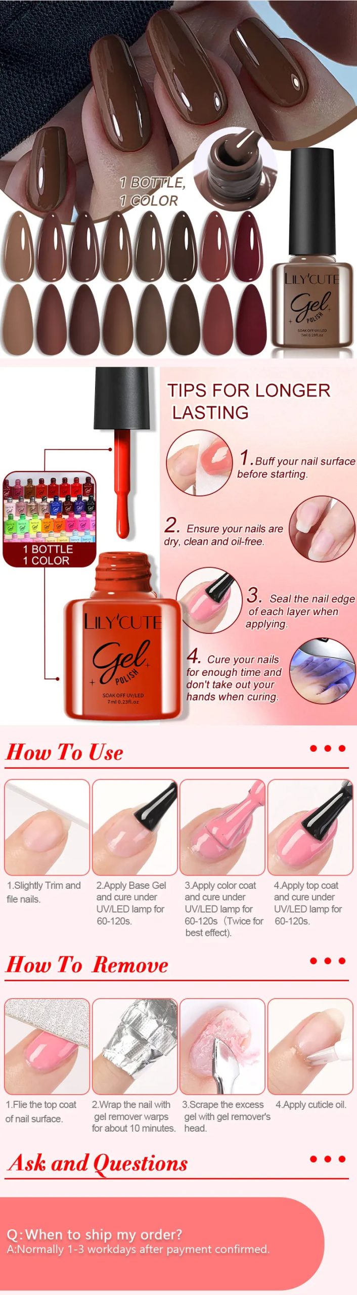 LILYCUTE 7ml 125 Colors Nail Gel Polish Solid Color Gel Semi Permanent UV Gel Soak off UV LED Gel Nail Varnish For Nail Manicure LILYCUTE Gel Nail Polish - LILYCUTE 7ml 125 Colors Nail Gel Polish Solid Color Gel Semi Permanent UV Gel Soak off UV LED Gel Nail Varnish For Nail Manicure