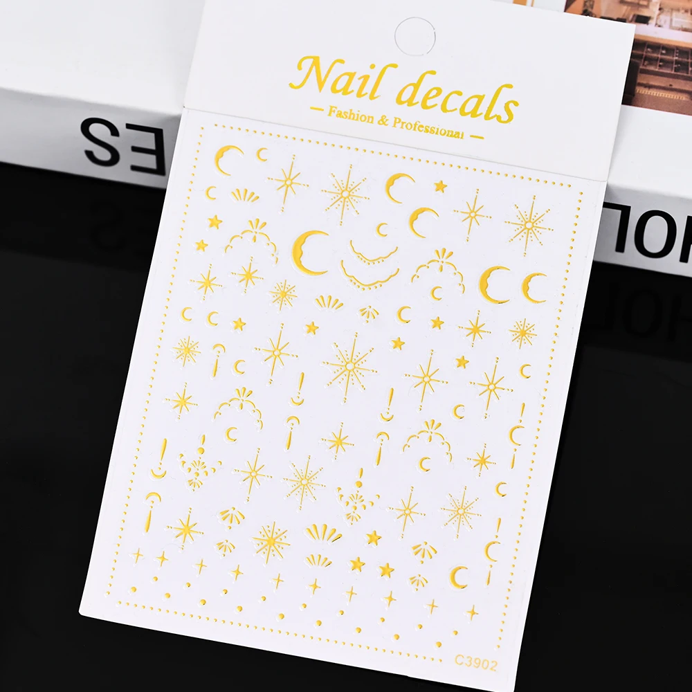 3D Gold Sun/Moon/Star Bronzing Nail Art Sticker 8*10cm Laser Star Moon Design Nail Decal Gold Silver Self-Adhesive Slider &*& 3D Gold Sun, Moon And Star Bronzing Nail Art Sticker - 3D Gold Sun/Moon/Star Bronzing Nail Art Sticker 8*10cm Laser Star Moon Design Nail Decal Gold Silver Self-Adhesive Slider &*&