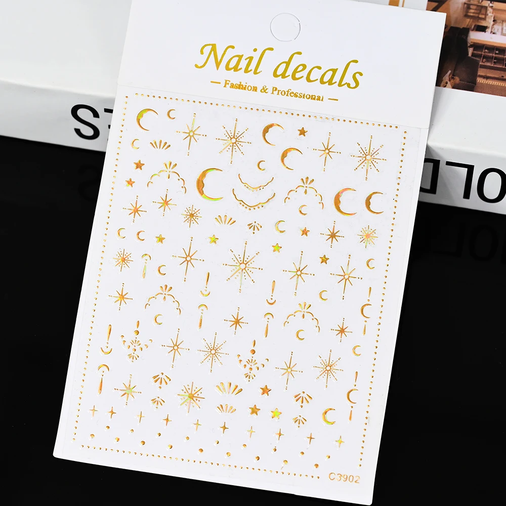 3D Gold Sun/Moon/Star Bronzing Nail Art Sticker 8*10cm Laser Star Moon Design Nail Decal Gold Silver Self-Adhesive Slider &*& 3D Gold Sun, Moon And Star Bronzing Nail Art Sticker - 3D Gold Sun/Moon/Star Bronzing Nail Art Sticker 8*10cm Laser Star Moon Design Nail Decal Gold Silver Self-Adhesive Slider &*&