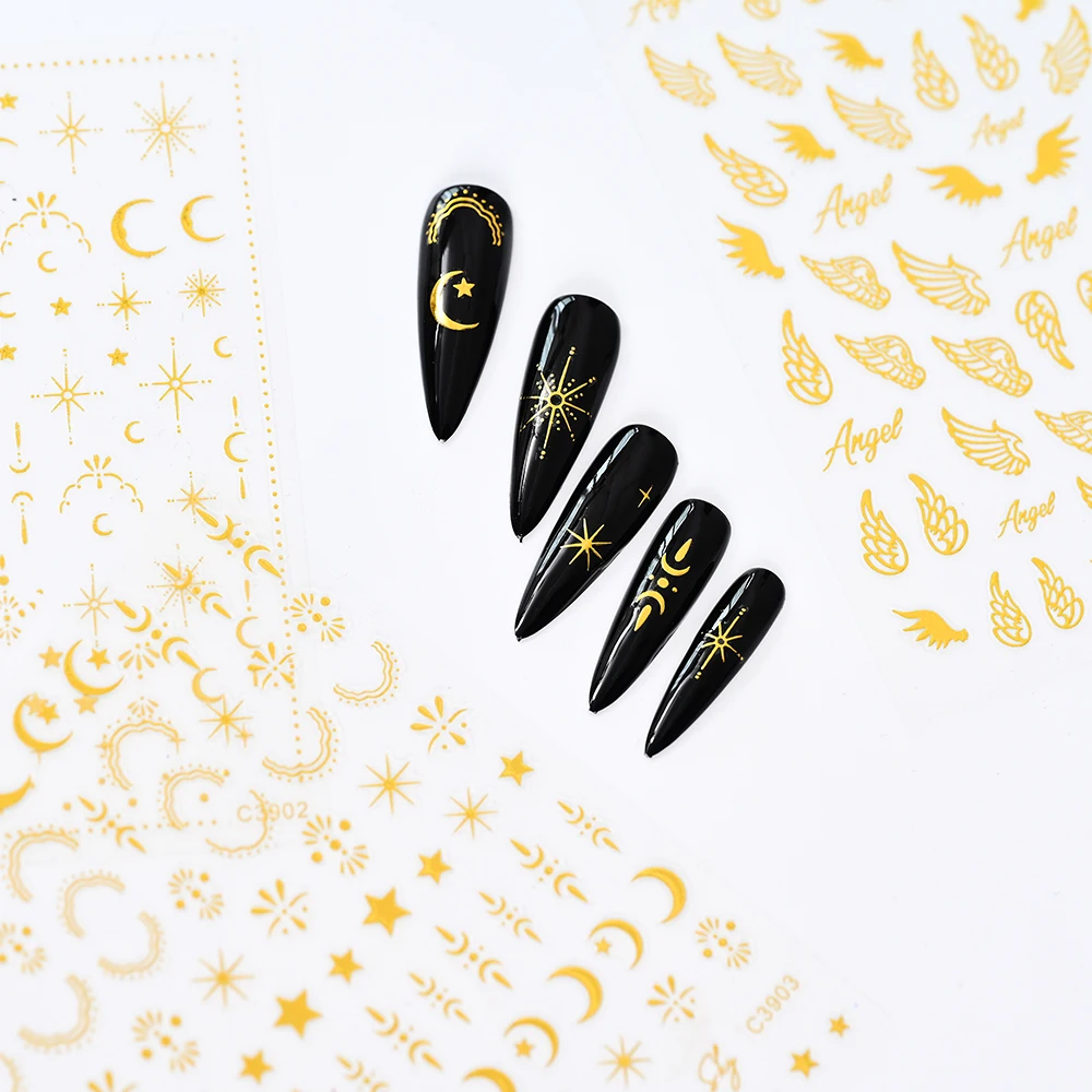 3D Gold Sun/Moon/Star Bronzing Nail Art Sticker 8*10cm Laser Star Moon Design Nail Decal Gold Silver Self-Adhesive Slider &*& 3D Gold Sun, Moon And Star Bronzing Nail Art Sticker - 3D Gold Sun/Moon/Star Bronzing Nail Art Sticker 8*10cm Laser Star Moon Design Nail Decal Gold Silver Self-Adhesive Slider &*&