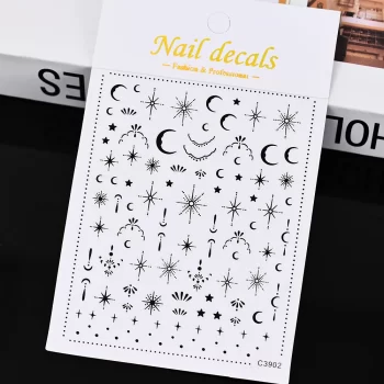 3D Gold Sun, Moon and Star Bronzing Nail Art Sticker – 8×10 cm Self-Adhesive Decal Sheet 4 84857 unacct
