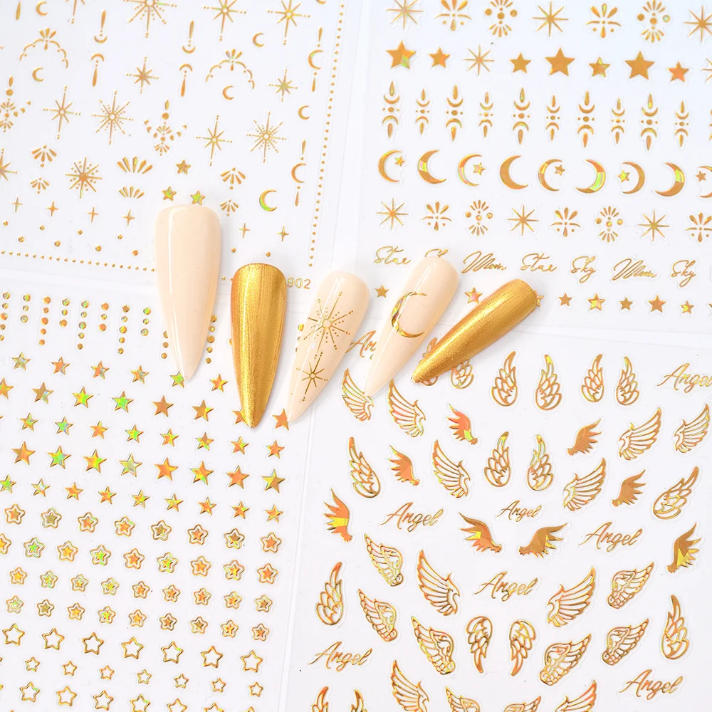 3D Gold Sun/Moon/Star Bronzing Nail Art Sticker 8*10cm Laser Star Moon Design Nail Decal Gold Silver Self-Adhesive Slider &*& 3D Gold Sun, Moon And Star Bronzing Nail Art Sticker - 3D Gold Sun/Moon/Star Bronzing Nail Art Sticker 8*10cm Laser Star Moon Design Nail Decal Gold Silver Self-Adhesive Slider &*&
