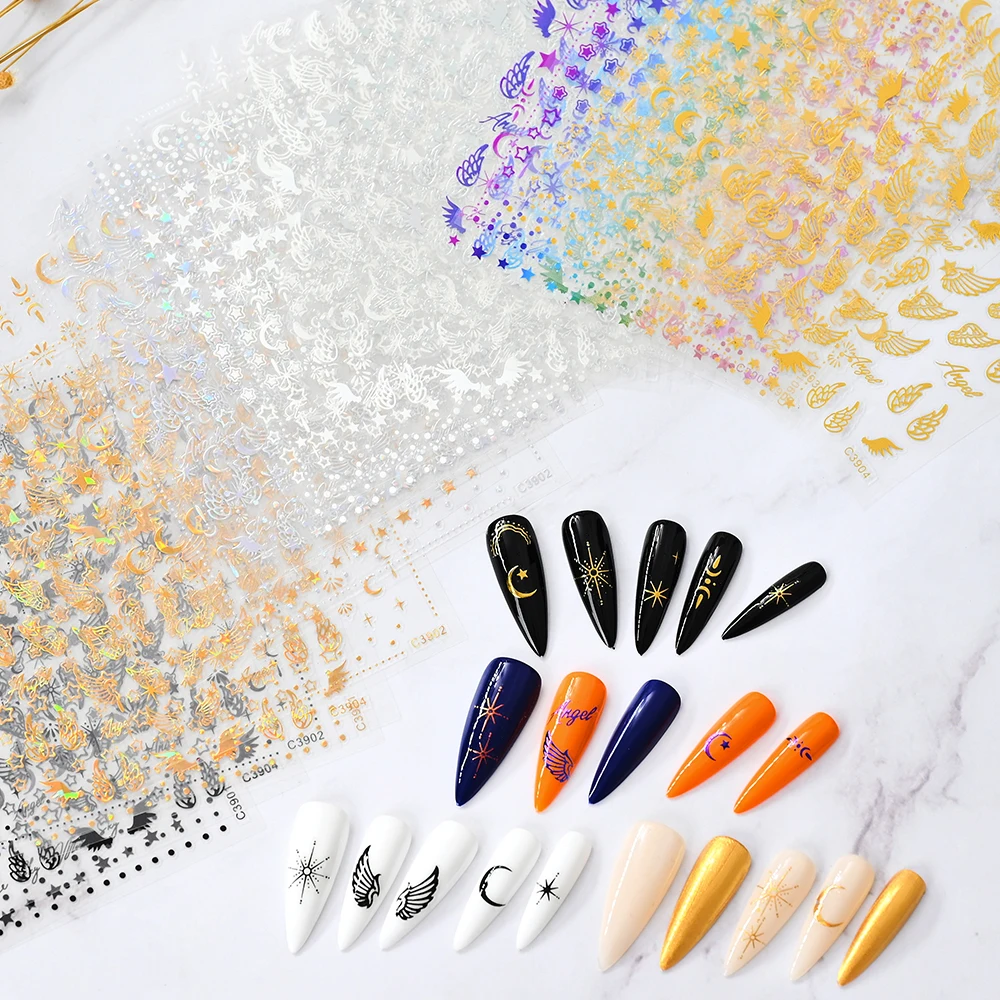 3D Gold Sun/Moon/Star Bronzing Nail Art Sticker 8*10cm Laser Star Moon Design Nail Decal Gold Silver Self-Adhesive Slider &*& 3D Gold Sun, Moon And Star Bronzing Nail Art Sticker - 3D Gold Sun/Moon/Star Bronzing Nail Art Sticker 8*10cm Laser Star Moon Design Nail Decal Gold Silver Self-Adhesive Slider &*&