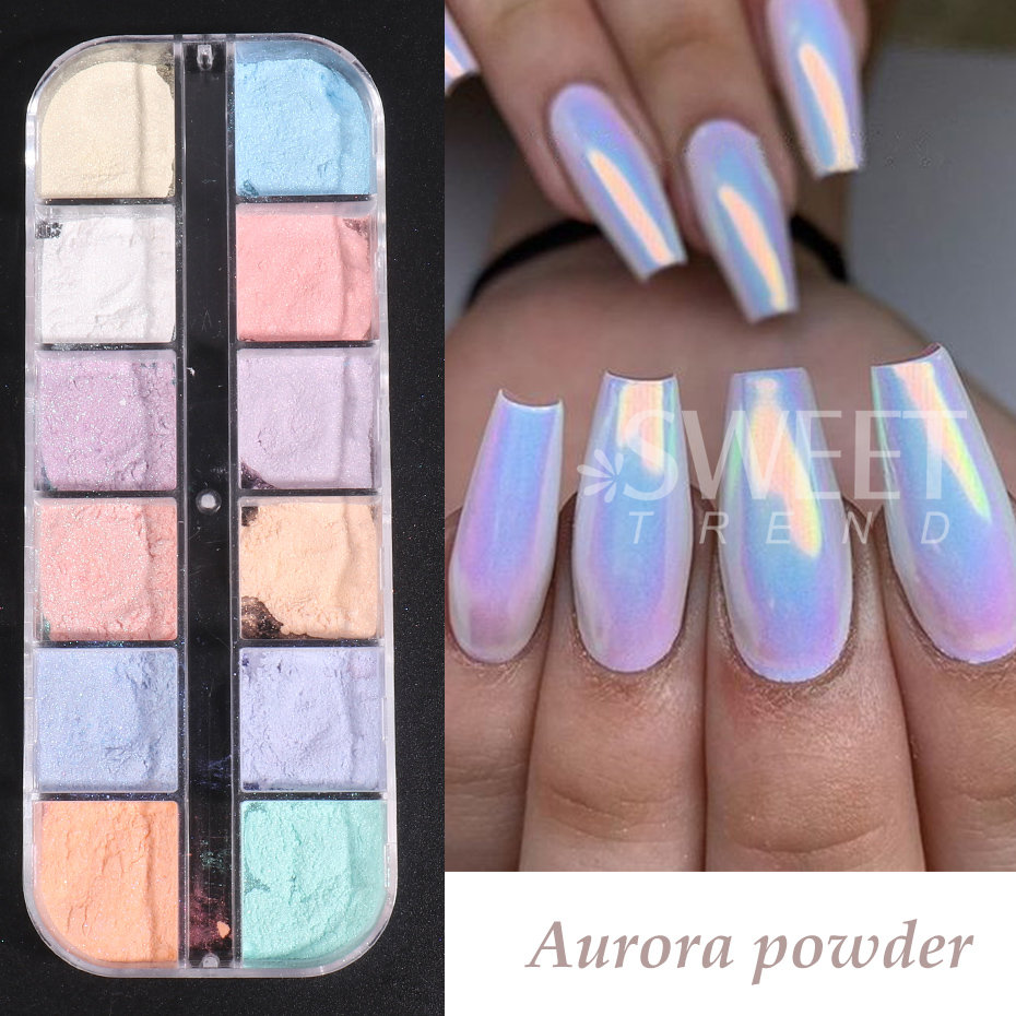 12 Colors Aurora Powder Nail Glitter Pigment Mirror White Iridescent Fairy Fine Chrome Reflective Rubbing On Dust Manicure Decor Aurora Chrome Powder – 12 Colors Aurora Powder Nail Glitter Pigment Mirror White Iridescent Fairy Fine Chrome Reflective Rubbing On Dust Manicure Decor