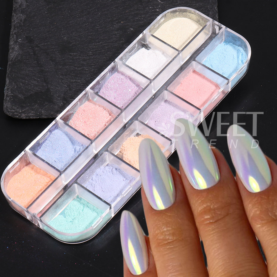 12 Colors Aurora Powder Nail Glitter Pigment Mirror White Iridescent Fairy Fine Chrome Reflective Rubbing On Dust Manicure Decor Aurora Chrome Powder – 12 Colors Aurora Powder Nail Glitter Pigment Mirror White Iridescent Fairy Fine Chrome Reflective Rubbing On Dust Manicure Decor