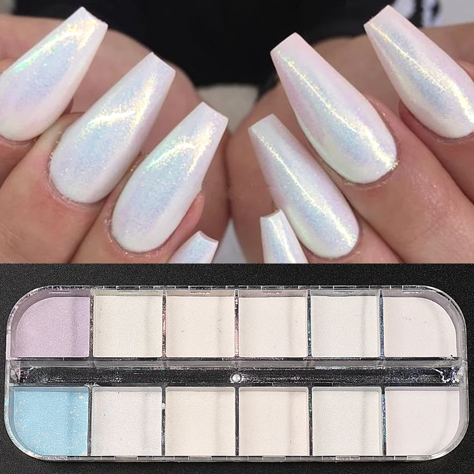 12 Colors Aurora Powder Nail Glitter Pigment Mirror White Iridescent Fairy Fine Chrome Reflective Rubbing On Dust Manicure Decor Aurora Chrome Powder – 12 Colors Aurora Powder Nail Glitter Pigment Mirror White Iridescent Fairy Fine Chrome Reflective Rubbing On Dust Manicure Decor