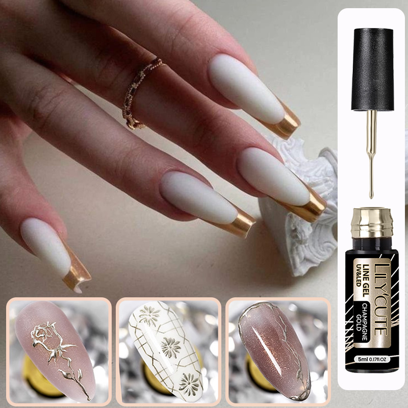 LILYCUTE 5ml Gold Sliver Metallic Liner Gel Nail Polish French Style Super Bright Mirror Pull Line Graffiti Painting Stripe Gel LILYCUTE Metallic Liner Gel - LILYCUTE 5ml Gold Sliver Metallic Liner Gel Nail Polish French Style Super Bright Mirror Pull Line Graffiti Painting Stripe Gel