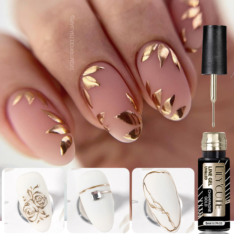 LILYCUTE 5ml Gold Sliver Metallic Liner Gel Nail Polish French Style Super Bright Mirror Pull Line Graffiti Painting Stripe Gel LILYCUTE Metallic Liner Gel - LILYCUTE 5ml Gold Sliver Metallic Liner Gel Nail Polish French Style Super Bright Mirror Pull Line Graffiti Painting Stripe Gel