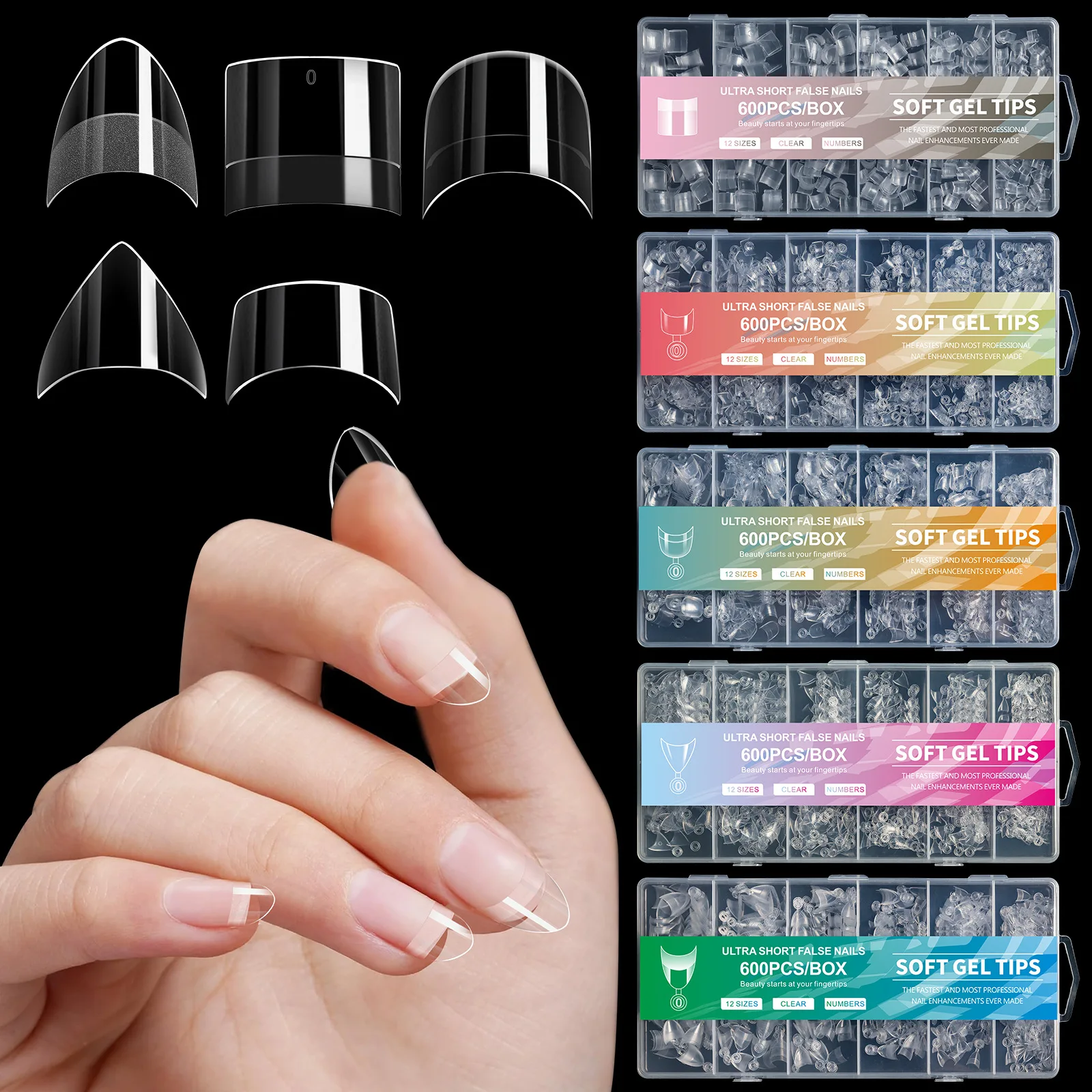 600pcs/Boxed Ultra Short French False Press On Acrylic Nails Tips Almond Square Traceless Manicure Salon Home DIY Fake Nail Ultra-Short French Press-On Nail Tips - 600pcs/Boxed Ultra Short French False Press On Acrylic Nails Tips Almond Square Traceless Manicure Salon Home DIY Fake Nail