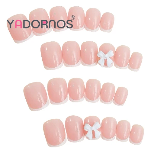 White French Press on Nails 3D Bowknot Fake Nails Tips Full Cover Wearable False Nails for Women and Girls DIY Manicure 24Pcs White French Press-On Nails With 3D Bowknot - White French Press on Nails 3D Bowknot Fake Nails Tips Full Cover Wearable False Nails for Women and Girls DIY Manicure 24Pcs