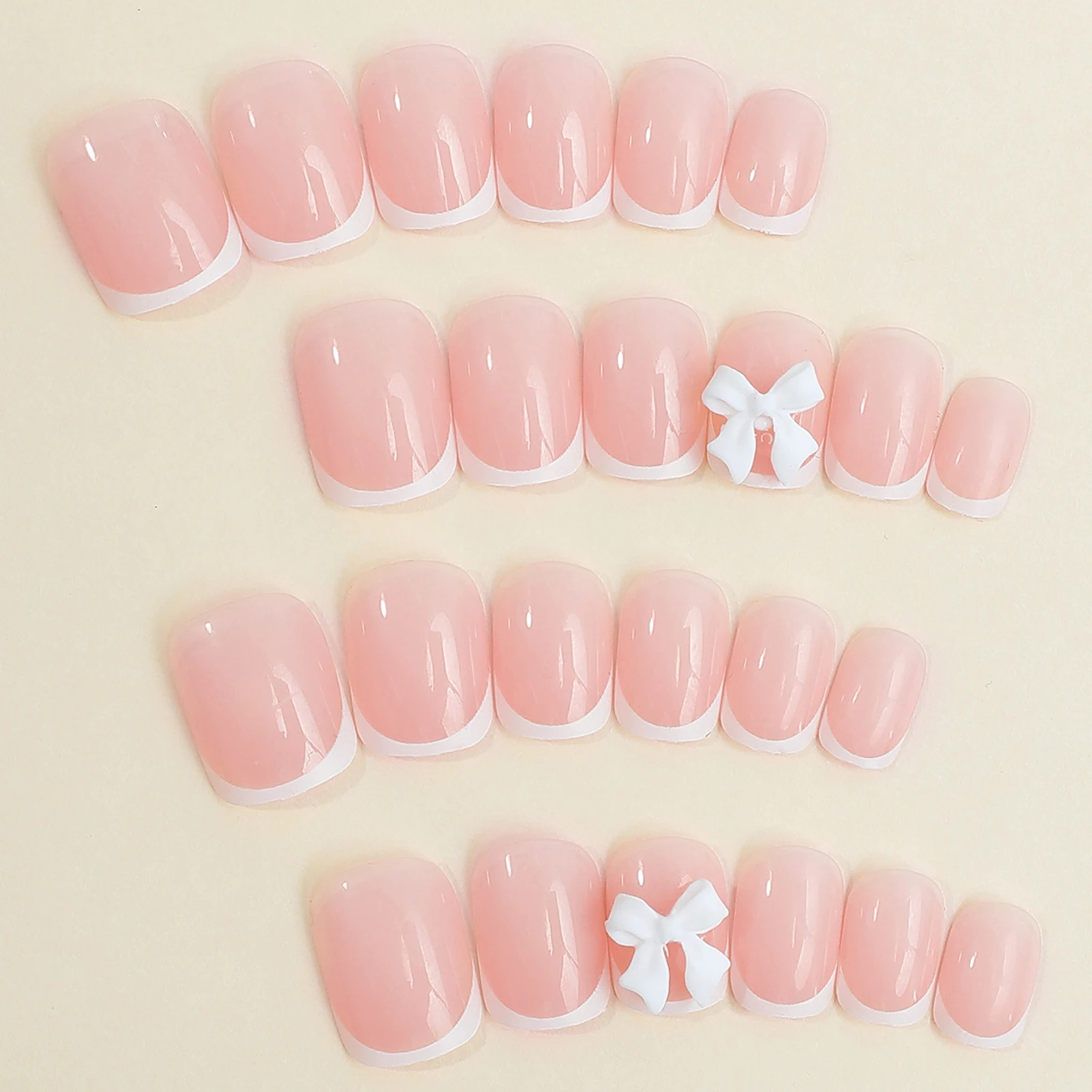 White French Press on Nails 3D Bowknot Fake Nails Tips Full Cover Wearable False Nails for Women and Girls DIY Manicure 24Pcs White French Press-On Nails With 3D Bowknot - White French Press on Nails 3D Bowknot Fake Nails Tips Full Cover Wearable False Nails for Women and Girls DIY Manicure 24Pcs
