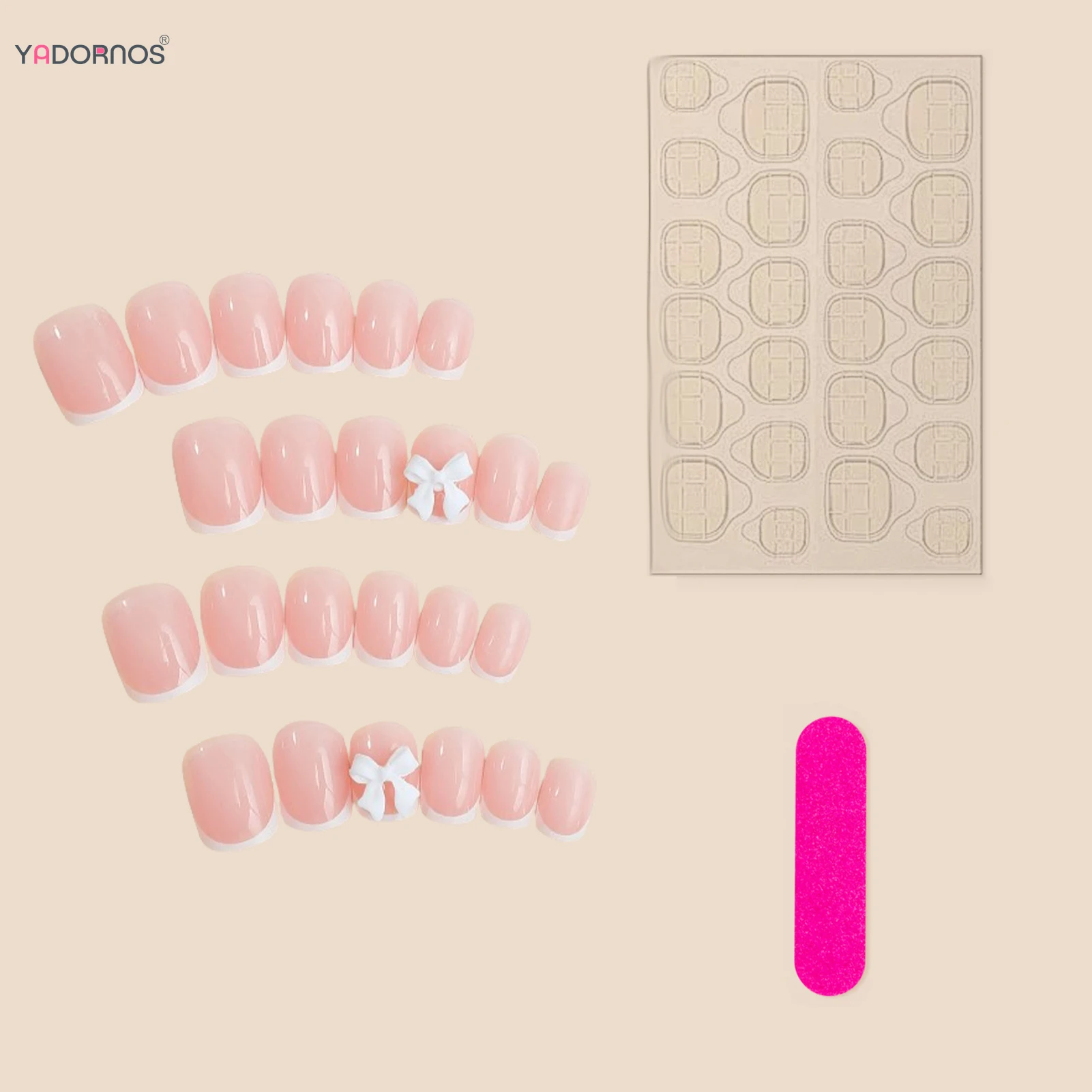 White French Press on Nails 3D Bowknot Fake Nails Tips Full Cover Wearable False Nails for Women and Girls DIY Manicure 24Pcs White French Press-On Nails With 3D Bowknot - White French Press on Nails 3D Bowknot Fake Nails Tips Full Cover Wearable False Nails for Women and Girls DIY Manicure 24Pcs