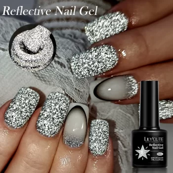 LILYCUTE Reflective Glitter Gel Nail Polish – 7ml, Silver Sparkle, Soak-Off UV Gel 1 85276 ndijpg