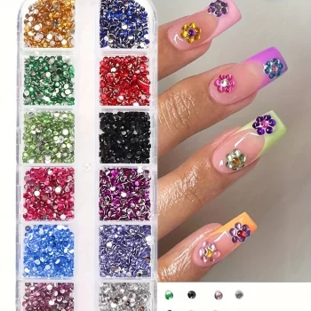 Crystal Nail Art Rhinestones Set – 12-Grid Shimmering Flatback Gemstones 3 85443 0nzipr