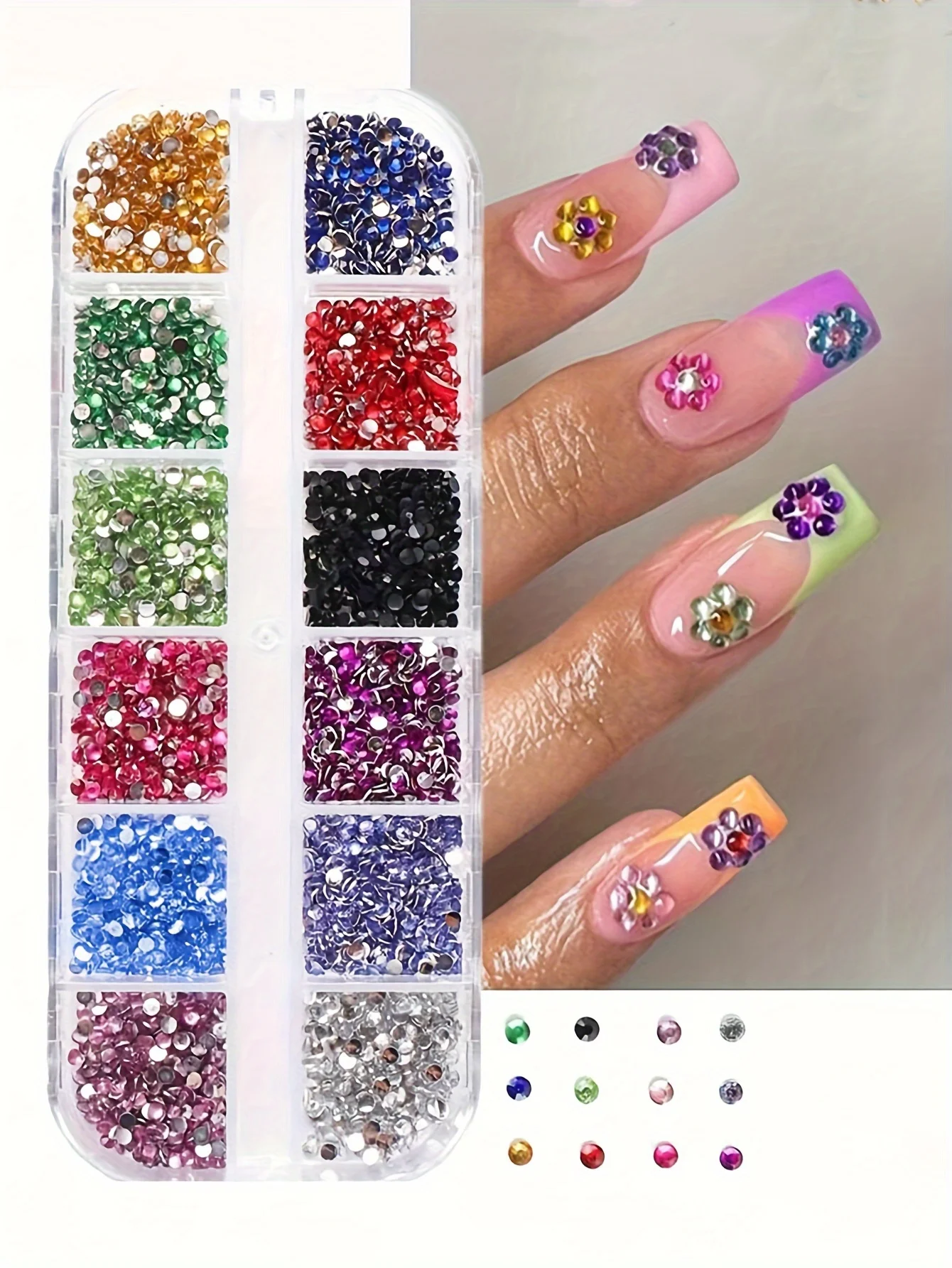 12 Grid Shimmering Crystal Nail Art Rhinestones - Flatback Gemstones for Versatile Decoration - Adorns Nails Shoes Makeup Bags Crystal Nail Art Rhinestones Set - 12 Grid Shimmering Crystal Nail Art Rhinestones - Flatback Gemstones for Versatile Decoration - Adorns Nails Shoes Makeup Bags