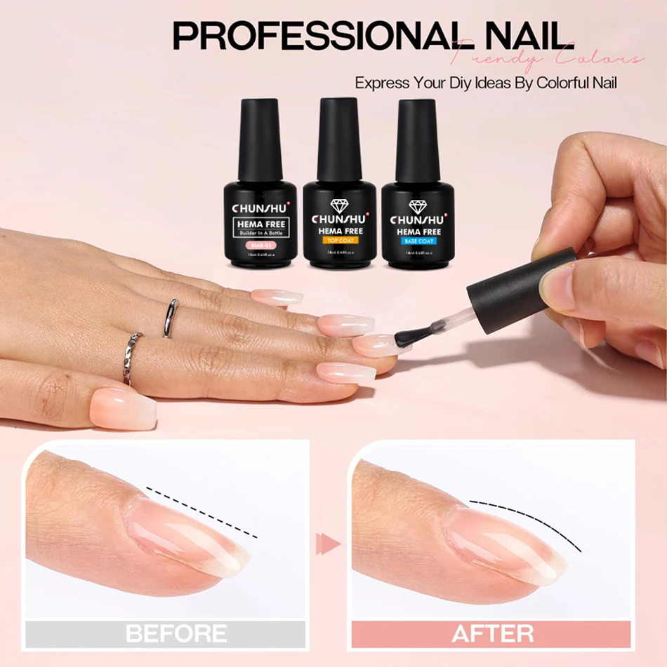 CHUNSHU Hema FREE Construction UV Gel 18ml Builder Nail Gel In A Bottle Semi Permanent Thick Rubber Base Gel Extension Nails Art HEMA-Free Builder Gel in a Bottle - CHUNSHU Hema FREE Construction UV Gel 18ml Builder Nail Gel In A Bottle Semi Permanent Thick Rubber Base Gel Extension Nails Art