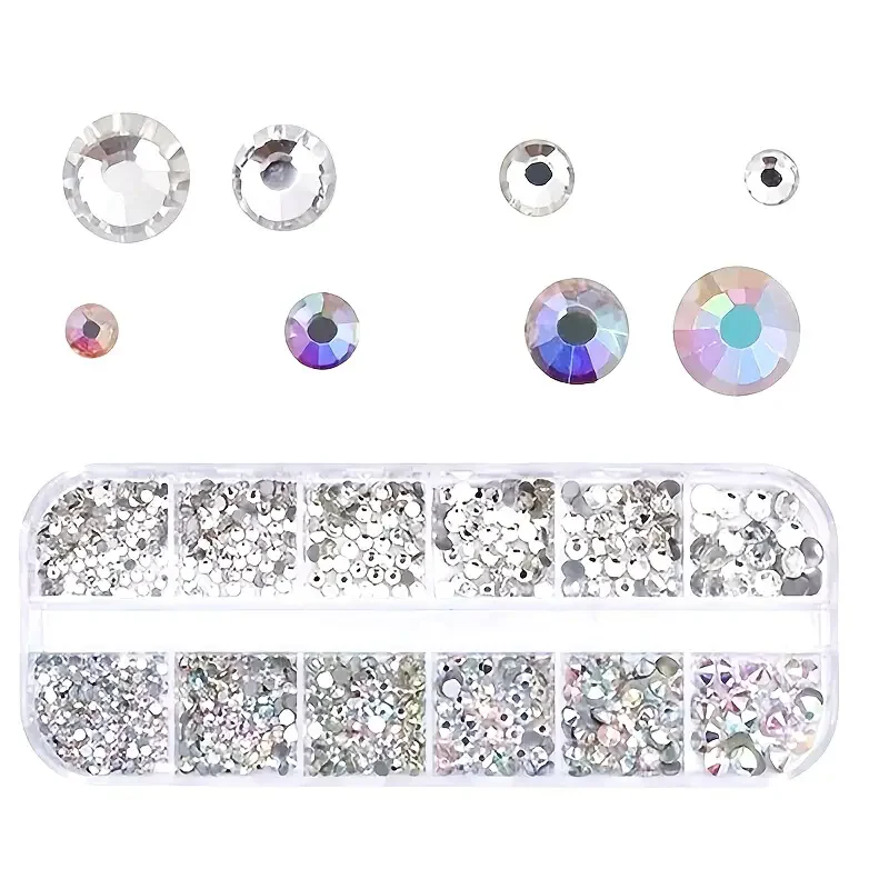 Boxed 3D Flat Back Nail Rhinestones Nail Gems Glass AB & Clear Crystal Rhinestones Kit Nail Art Charms DIY Manicure Accessories 3D Flat Back Nail Rhinestones Kit - Boxed 3D Flat Back Nail Rhinestones Nail Gems Glass AB & Clear Crystal Rhinestones Kit Nail Art Charms DIY Manicure Accessories