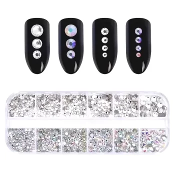 3D Flat Back Nail Rhinestones Kit – AB Clear Crystal Glass Charms (Boxed) 5 85591 7mnk5t
