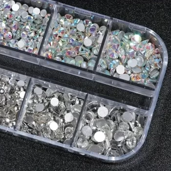 3D Flat Back Nail Rhinestones Kit – AB Clear Crystal Glass Charms (Boxed) 1 85591 blp4bb