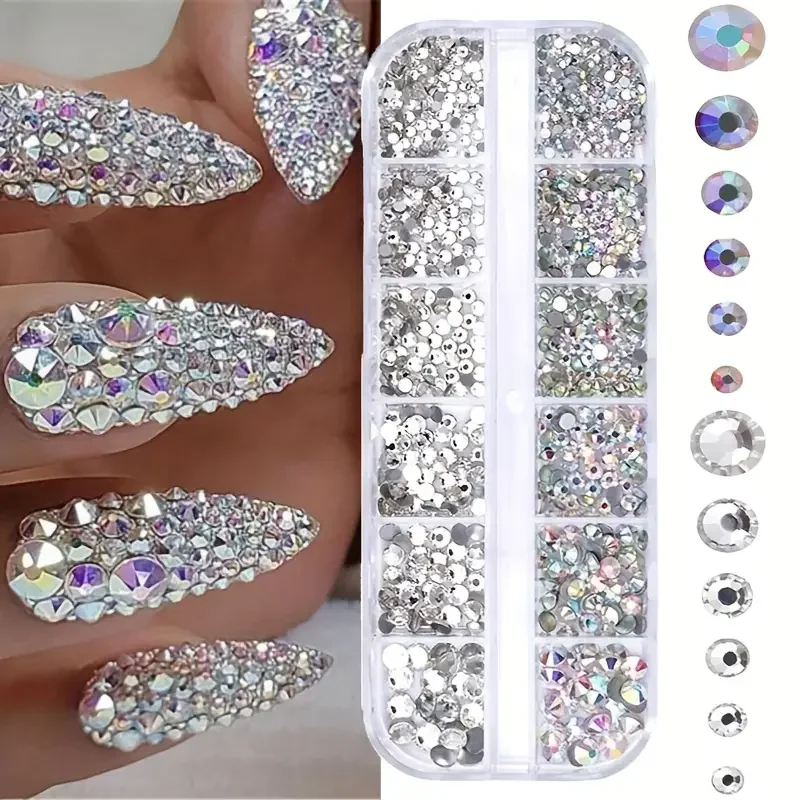 Boxed 3D Flat Back Nail Rhinestones Nail Gems Glass AB & Clear Crystal Rhinestones Kit Nail Art Charms DIY Manicure Accessories 3D Flat Back Nail Rhinestones Kit - Boxed 3D Flat Back Nail Rhinestones Nail Gems Glass AB & Clear Crystal Rhinestones Kit Nail Art Charms DIY Manicure Accessories