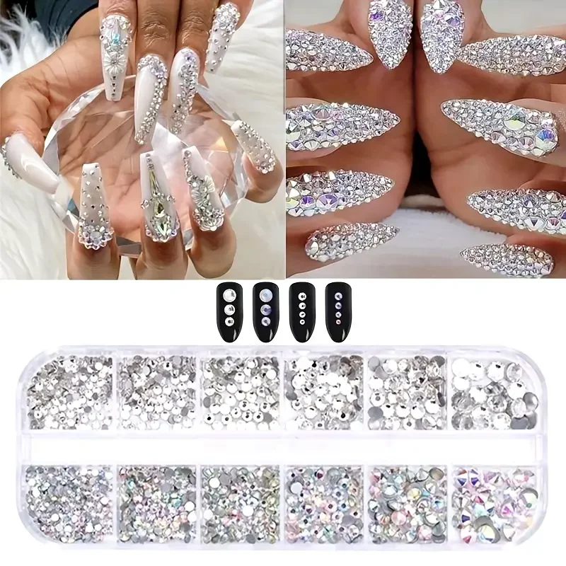 Boxed 3D Flat Back Nail Rhinestones Nail Gems Glass AB & Clear Crystal Rhinestones Kit Nail Art Charms DIY Manicure Accessories 3D Flat Back Nail Rhinestones Kit - Boxed 3D Flat Back Nail Rhinestones Nail Gems Glass AB & Clear Crystal Rhinestones Kit Nail Art Charms DIY Manicure Accessories