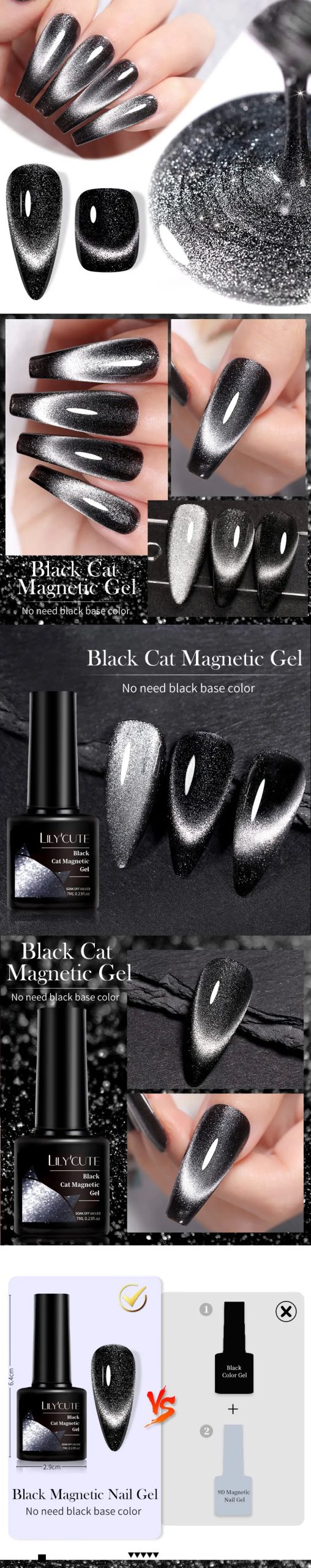 LILYCUTE 7ML Black Crystal Cat Magnetic Gel Sparkling Glitter Gel Nail Polish Semi Permanent UV Gel Nail Art No Need Base Color Lilycute Black Crystal Cat Magnetic Gel - LILYCUTE 7ML Black Crystal Cat Magnetic Gel Sparkling Glitter Gel Nail Polish Semi Permanent UV Gel Nail Art No Need Base Color