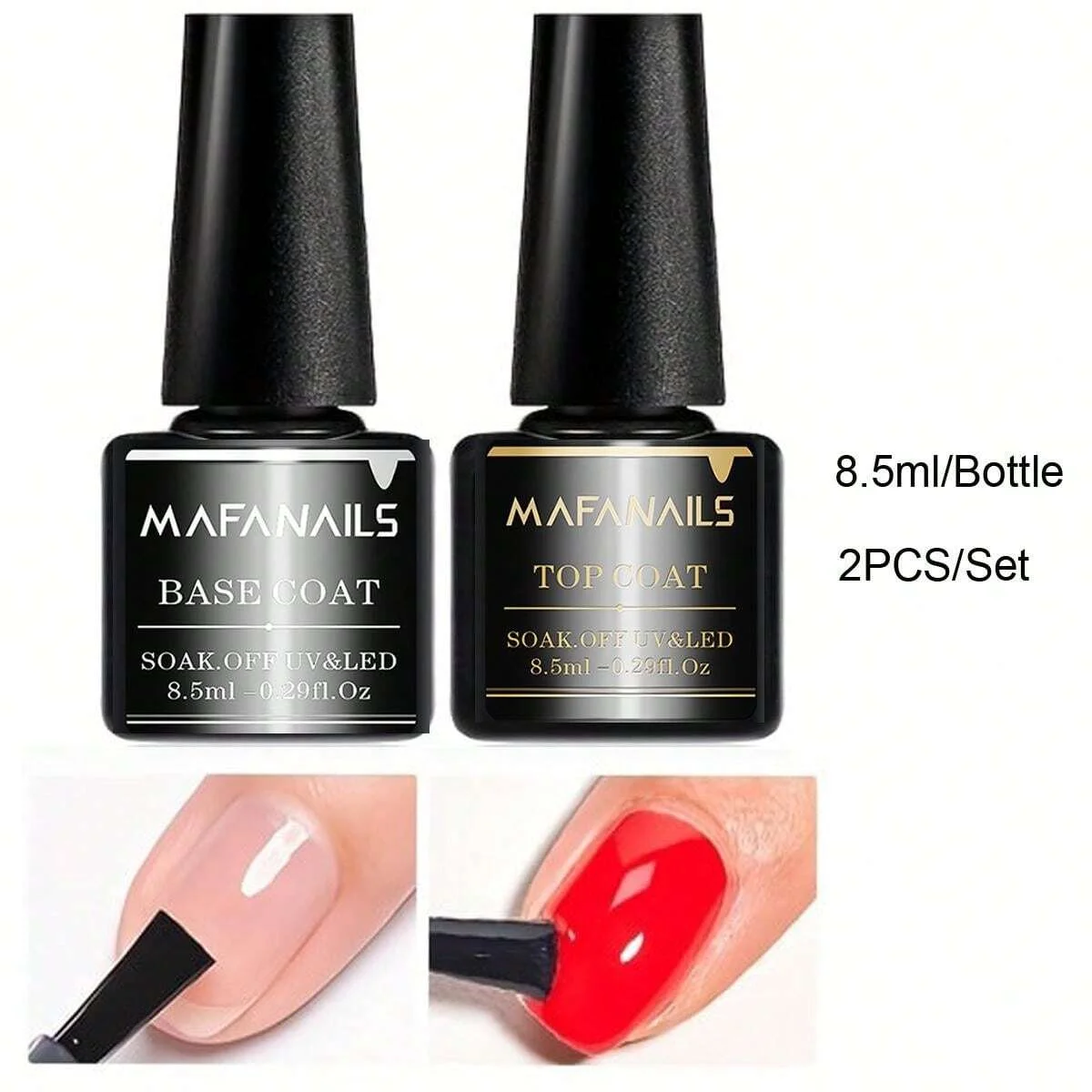2PCS 8.5ml Base Coat & Top Coat Gel Nail Polish Set - Long Lasting Soak Off LED Nail Lamp Gel Base Top Coat Finish Nail Varnish Long-Lasting Base and Top Coat Gel Set - 2PCS 8.5ml Base Coat & Top Coat Gel Nail Polish Set - Long Lasting Soak Off LED Nail Lamp Gel Base Top Coat Finish Nail Varnish