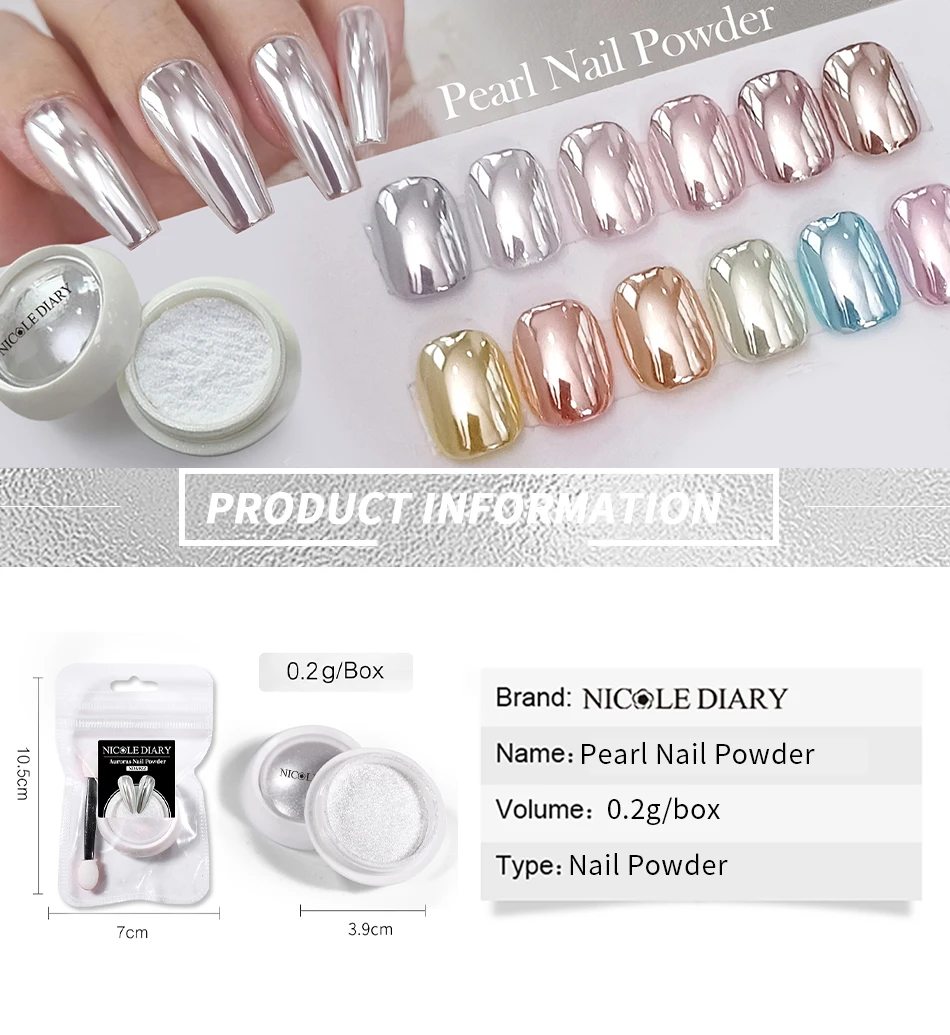 NICOLE DIARY Moonlight Mirror Nail Powder Aurora Silver Glitter Metallic Effect UV Gel Polish Pigment Chrome DIY Nail Decoration NICOLE DIARY Moonlight Mirror Nail Powder Aurora Silver Glitter Metallic Effect UV Gel Polish Pigment Chrome DIY Nail Decoration