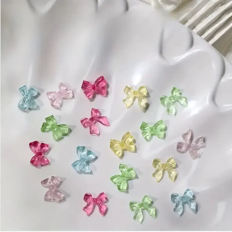 50pcs Transparent Bow Nail Art Parts Charms Bulk Shiny Mini Resin Ribbon Nail Rhinestones DIY Summer Nail Art Decor Accessories Transparent Bow Nail Charms - 50pcs Transparent Bow Nail Art Parts Charms Bulk Shiny Mini Resin Ribbon Nail Rhinestones DIY Summer Nail Art Decor Accessories