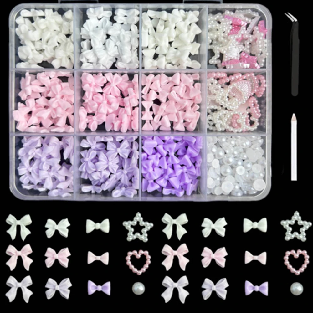 12Grids/Box Mixed Resin Bowknot Nail Charms 3D Colorful Bow Kawaii Rhinestone Nail Art Decorations DIY Manicure Parts Pen Tweeze 12 Grid Mixed Resin Bowknot Nail Charms - 12Grids/Box Mixed Resin Bowknot Nail Charms 3D Colorful Bow Kawaii Rhinestone Nail Art Decorations DIY Manicure Parts Pen Tweeze
