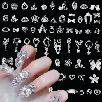 3D Mixed Luxury Nail Charms – 50 Pc Gold & Silver Butterfly, Bowknot & Crystal Nail Jewellery 1 86420 riinru
