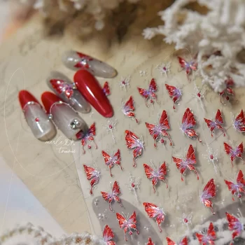 5D Embossed Red Butterfly Nail Stickers – Spring Floral Relief Decals for Manicure & Press-On Nails 3 86434 hyuvkh