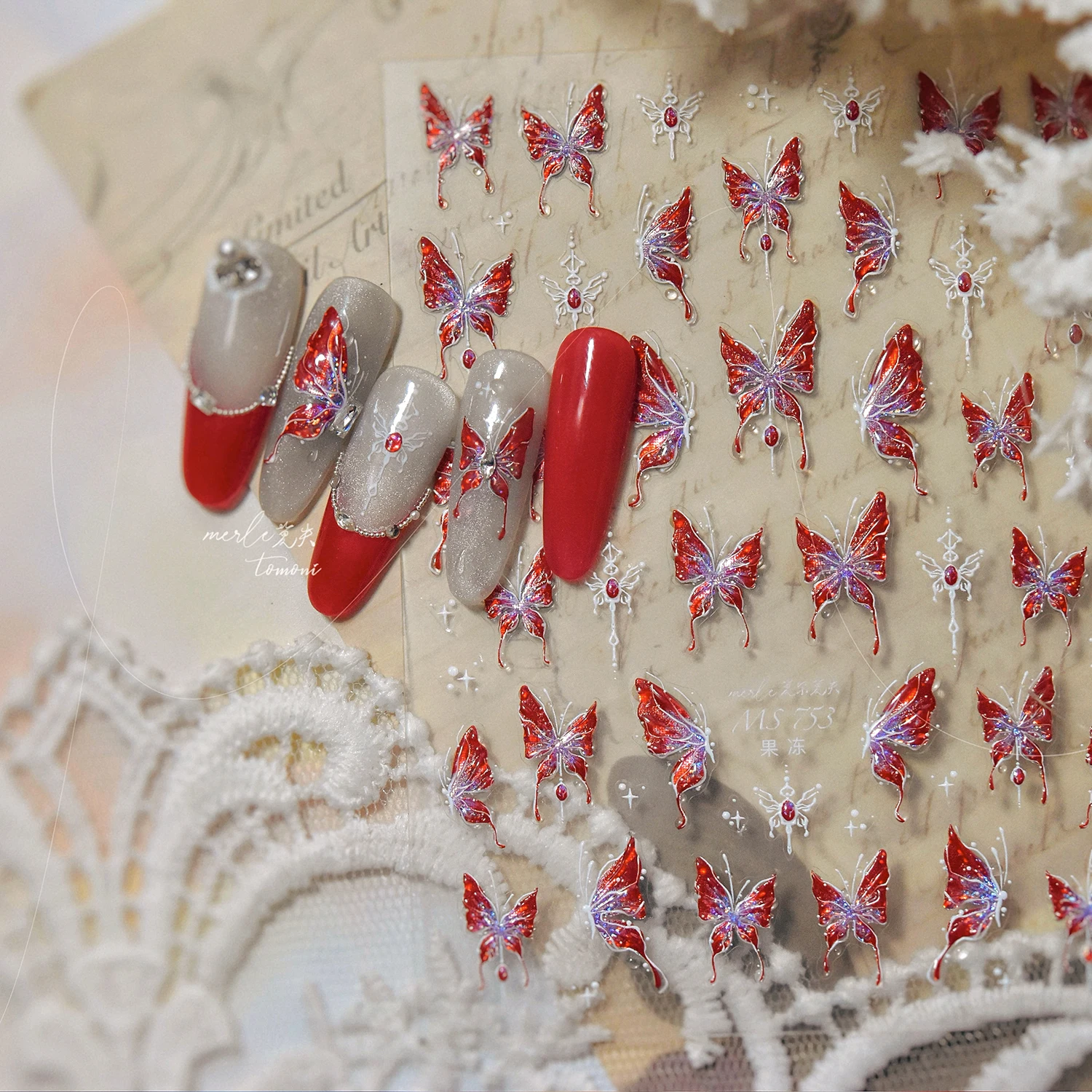 Red Butterfly 5D Nail Sticker Nail Art Decoration Spring Flowers Nail Art Decal Relief Sticker Press on Nails 5D Embossed Red Butterfly Nail Stickers - Red Butterfly 5D Nail Sticker Nail Art Decoration Spring Flowers Nail Art Decal Relief Sticker Press on Nails