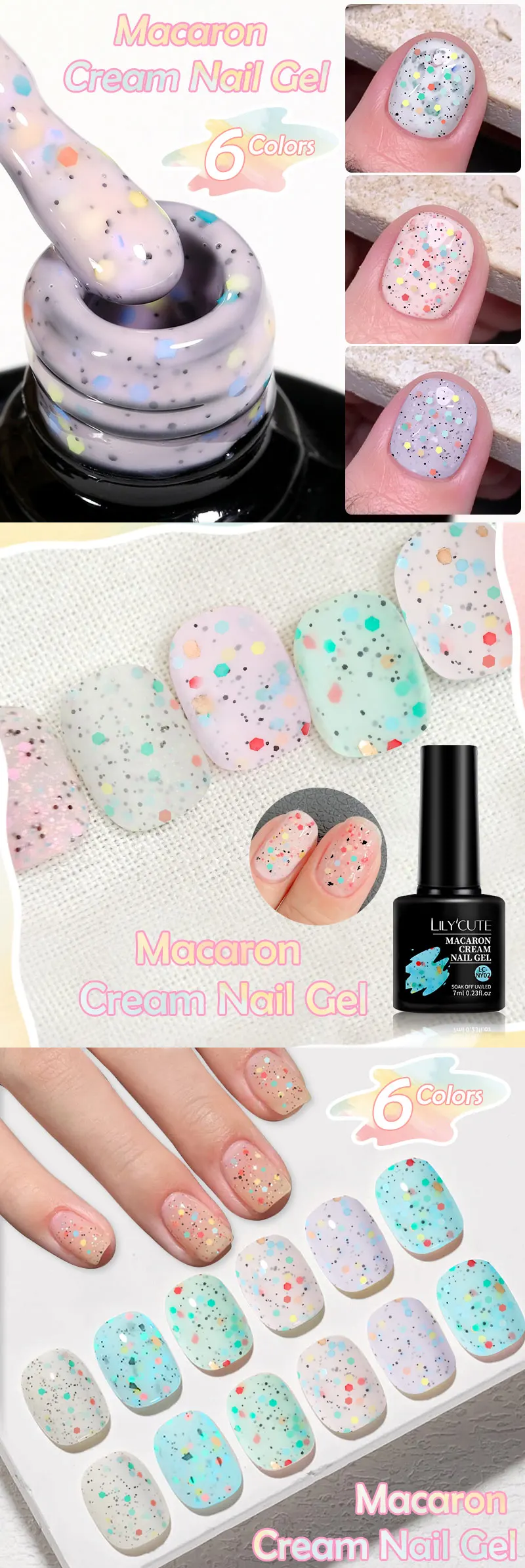 LILYCUTE 7ml Macaron Cream Gel Nail Polish Glitter Sequins Nail Art Hybrid Varnish Semi Permanant Soak Off UV Gel Nail Supplies Lilycute Macaron Cream Gel Nail Polish - LILYCUTE 7ml Macaron Cream Gel Nail Polish Glitter Sequins Nail Art Hybrid Varnish Semi Permanant Soak Off UV Gel Nail Supplies