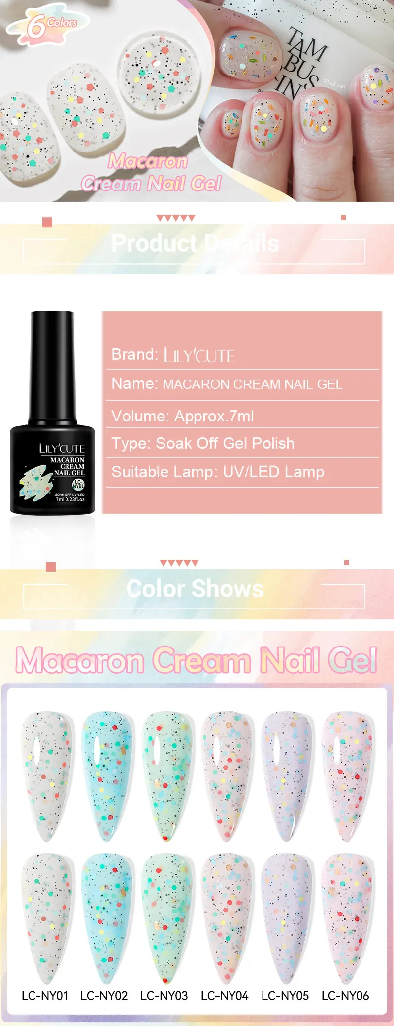 LILYCUTE 7ml Macaron Cream Gel Nail Polish Glitter Sequins Nail Art Hybrid Varnish Semi Permanant Soak Off UV Gel Nail Supplies Lilycute Macaron Cream Gel Nail Polish - LILYCUTE 7ml Macaron Cream Gel Nail Polish Glitter Sequins Nail Art Hybrid Varnish Semi Permanant Soak Off UV Gel Nail Supplies