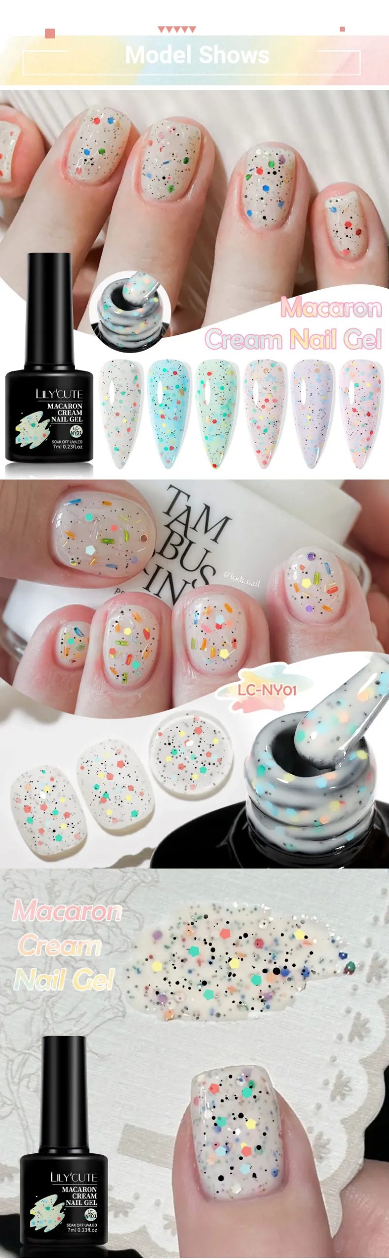 LILYCUTE 7ml Macaron Cream Gel Nail Polish Glitter Sequins Nail Art Hybrid Varnish Semi Permanant Soak Off UV Gel Nail Supplies Lilycute Macaron Cream Gel Nail Polish - LILYCUTE 7ml Macaron Cream Gel Nail Polish Glitter Sequins Nail Art Hybrid Varnish Semi Permanant Soak Off UV Gel Nail Supplies