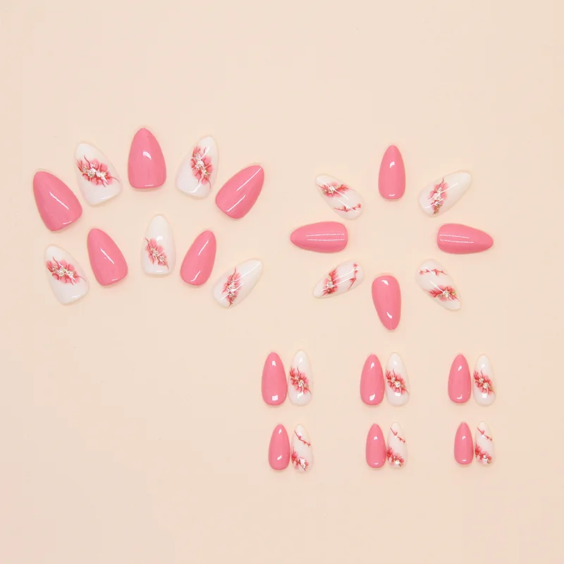 24pcs/set short Medium quare Glossy Ballerina Fake Nails jellyfish blue sea wave flowers geometric design press on false nails Ballerina Press‑On Fake Nails - 24pcs/set short Medium square Glossy Ballerina Fake Nails jellyfish blue sea wave flowers geometric design press on false nails