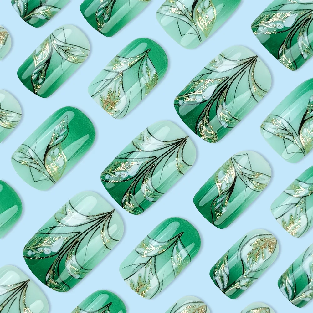 24pcs/set short Medium quare Glossy Ballerina Fake Nails jellyfish blue sea wave flowers geometric design press on false nails Ballerina Press‑On Fake Nails - 24pcs/set short Medium square Glossy Ballerina Fake Nails jellyfish blue sea wave flowers geometric design press on false nails