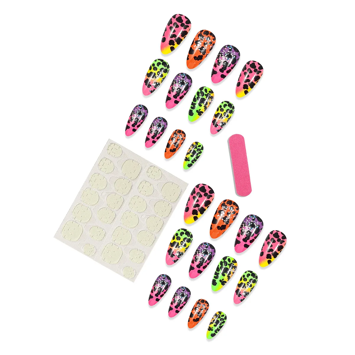 24pcs/set short Medium quare Glossy Ballerina Fake Nails jellyfish blue sea wave flowers geometric design press on false nails Ballerina Press‑On Fake Nails - 24pcs/set short Medium square Glossy Ballerina Fake Nails jellyfish blue sea wave flowers geometric design press on false nails