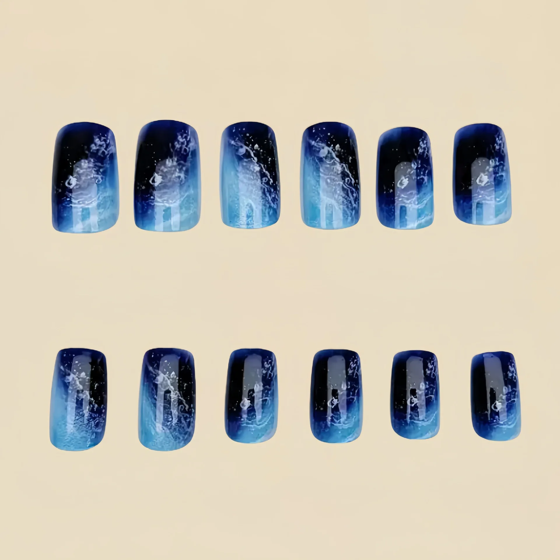 24pcs/set short Medium quare Glossy Ballerina Fake Nails jellyfish blue sea wave flowers geometric design press on false nails Ballerina Press‑On Fake Nails - 24pcs/set short Medium square Glossy Ballerina Fake Nails jellyfish blue sea wave flowers geometric design press on false nails