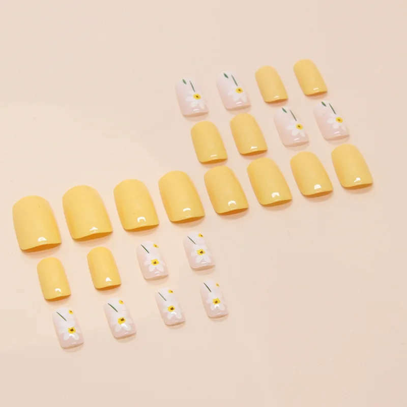 24pcs/set short Medium quare Glossy Ballerina Fake Nails jellyfish blue sea wave flowers geometric design press on false nails Ballerina Press‑On Fake Nails - 24pcs/set short Medium square Glossy Ballerina Fake Nails jellyfish blue sea wave flowers geometric design press on false nails