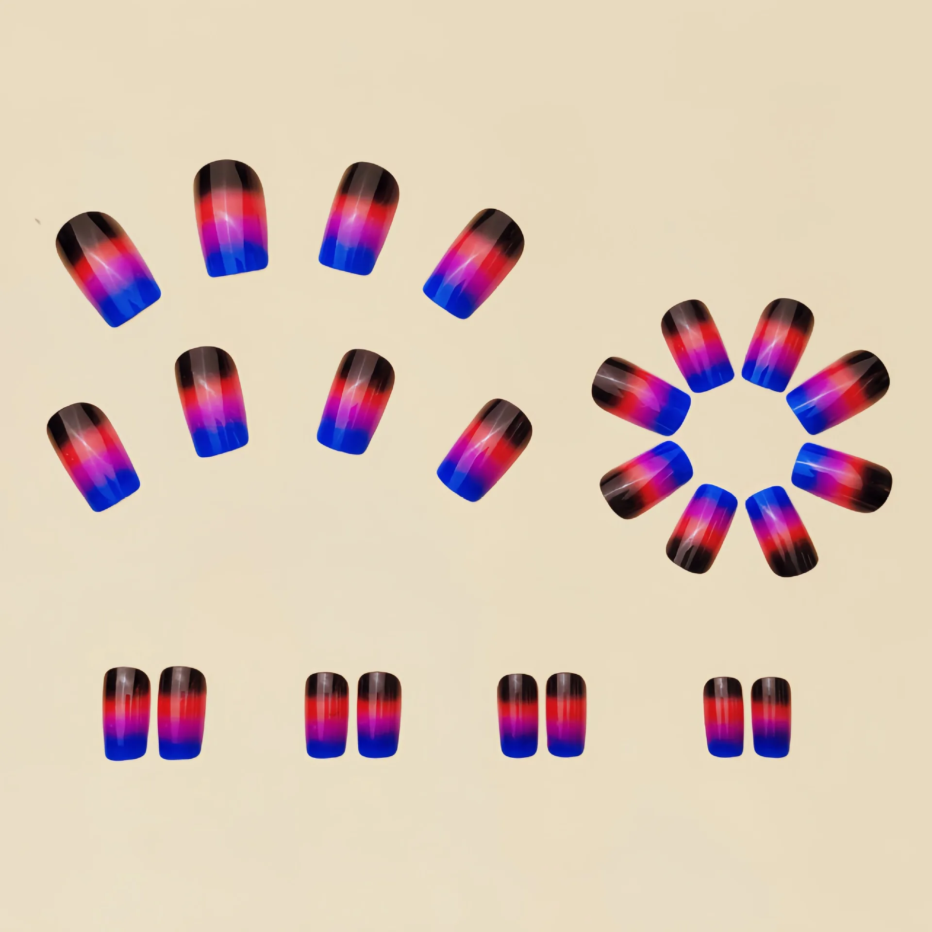 24pcs/set short Medium quare Glossy Ballerina Fake Nails jellyfish blue sea wave flowers geometric design press on false nails Ballerina Press‑On Fake Nails - 24pcs/set short Medium square Glossy Ballerina Fake Nails jellyfish blue sea wave flowers geometric design press on false nails