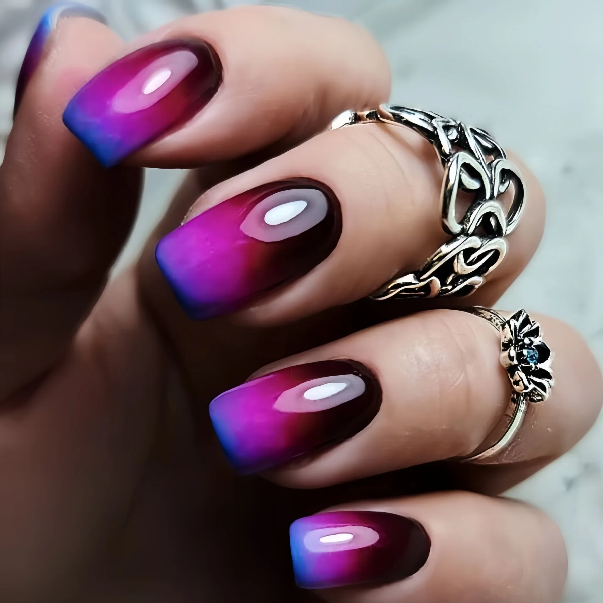 24pcs/set short Medium quare Glossy Ballerina Fake Nails jellyfish blue sea wave flowers geometric design press on false nails Ballerina Press‑On Fake Nails - 24pcs/set short Medium square Glossy Ballerina Fake Nails jellyfish blue sea wave flowers geometric design press on false nails