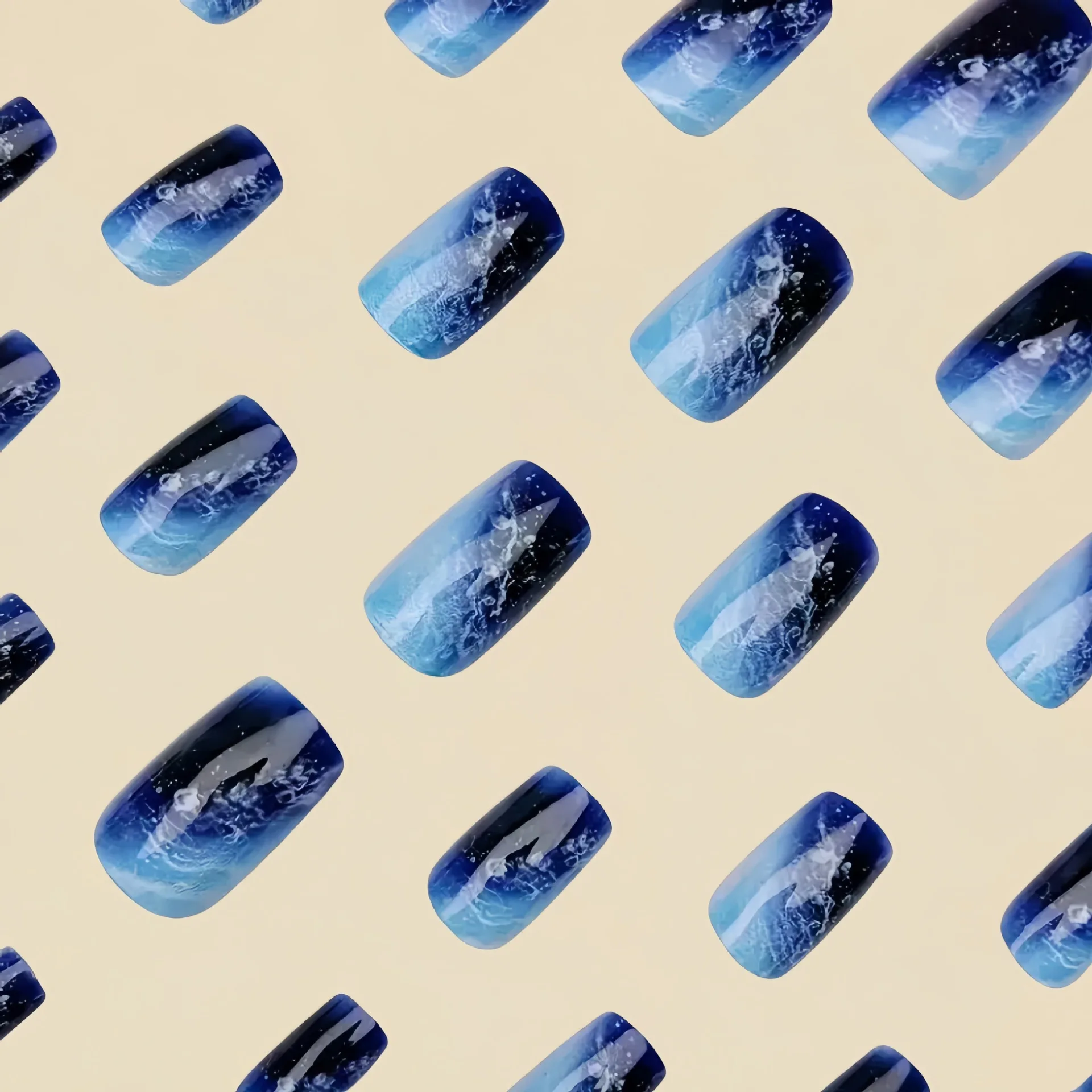 24pcs/set short Medium quare Glossy Ballerina Fake Nails jellyfish blue sea wave flowers geometric design press on false nails Ballerina Press‑On Fake Nails - 24pcs/set short Medium square Glossy Ballerina Fake Nails jellyfish blue sea wave flowers geometric design press on false nails