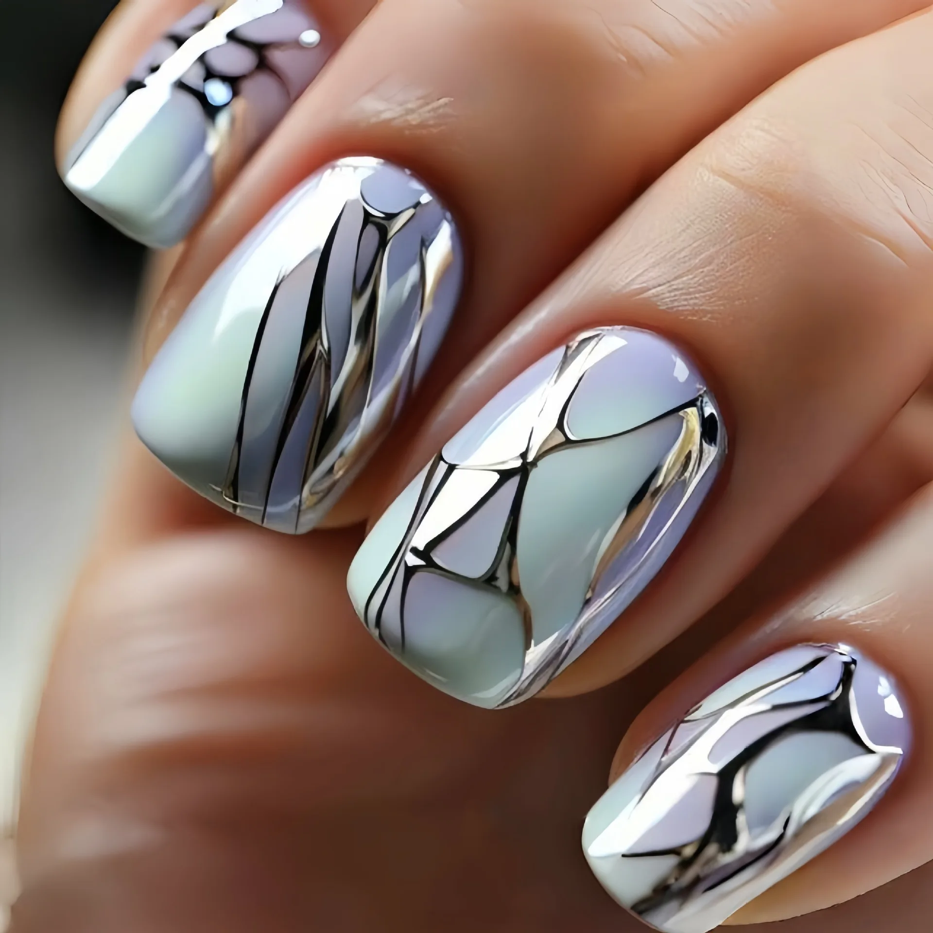 24pcs/set short Medium quare Glossy Ballerina Fake Nails jellyfish blue sea wave flowers geometric design press on false nails Ballerina Press‑On Fake Nails - 24pcs/set short Medium square Glossy Ballerina Fake Nails jellyfish blue sea wave flowers geometric design press on false nails