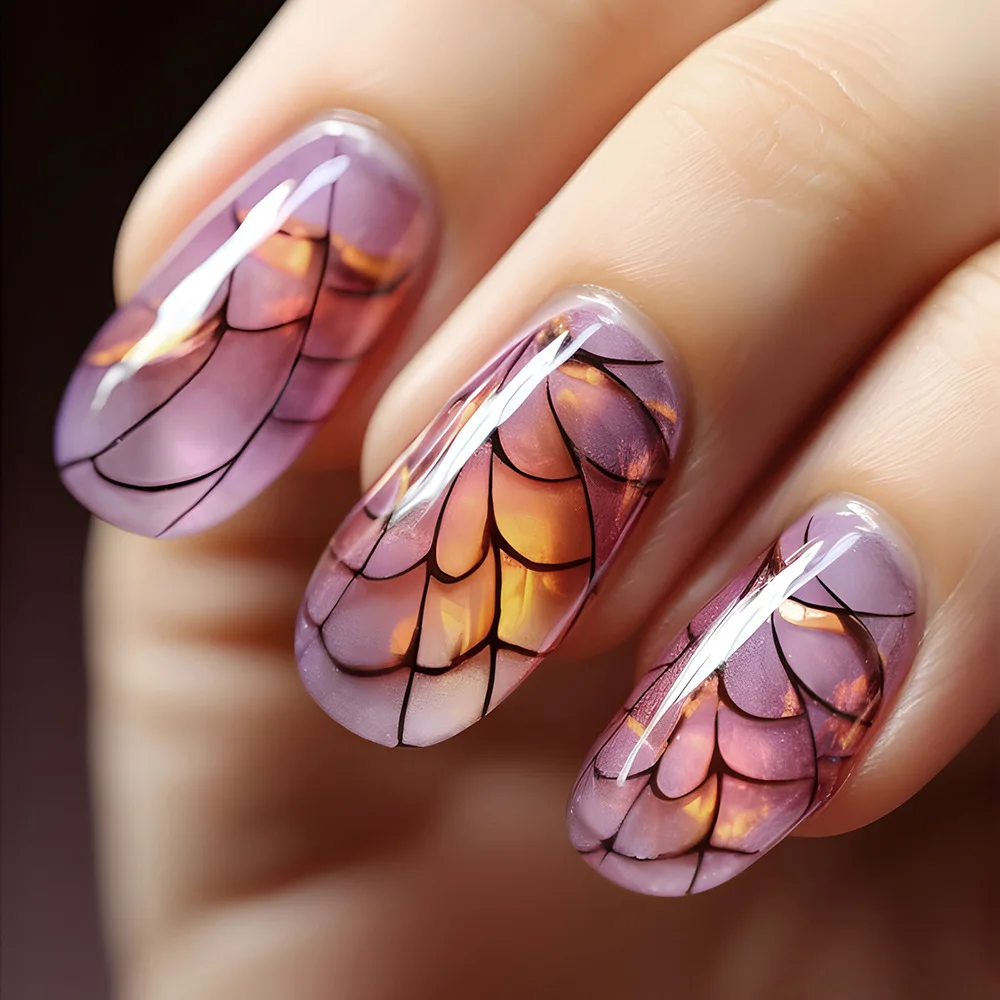24pcs/set short Medium quare Glossy Ballerina Fake Nails jellyfish blue sea wave flowers geometric design press on false nails Ballerina Press‑On Fake Nails - 24pcs/set short Medium square Glossy Ballerina Fake Nails jellyfish blue sea wave flowers geometric design press on false nails