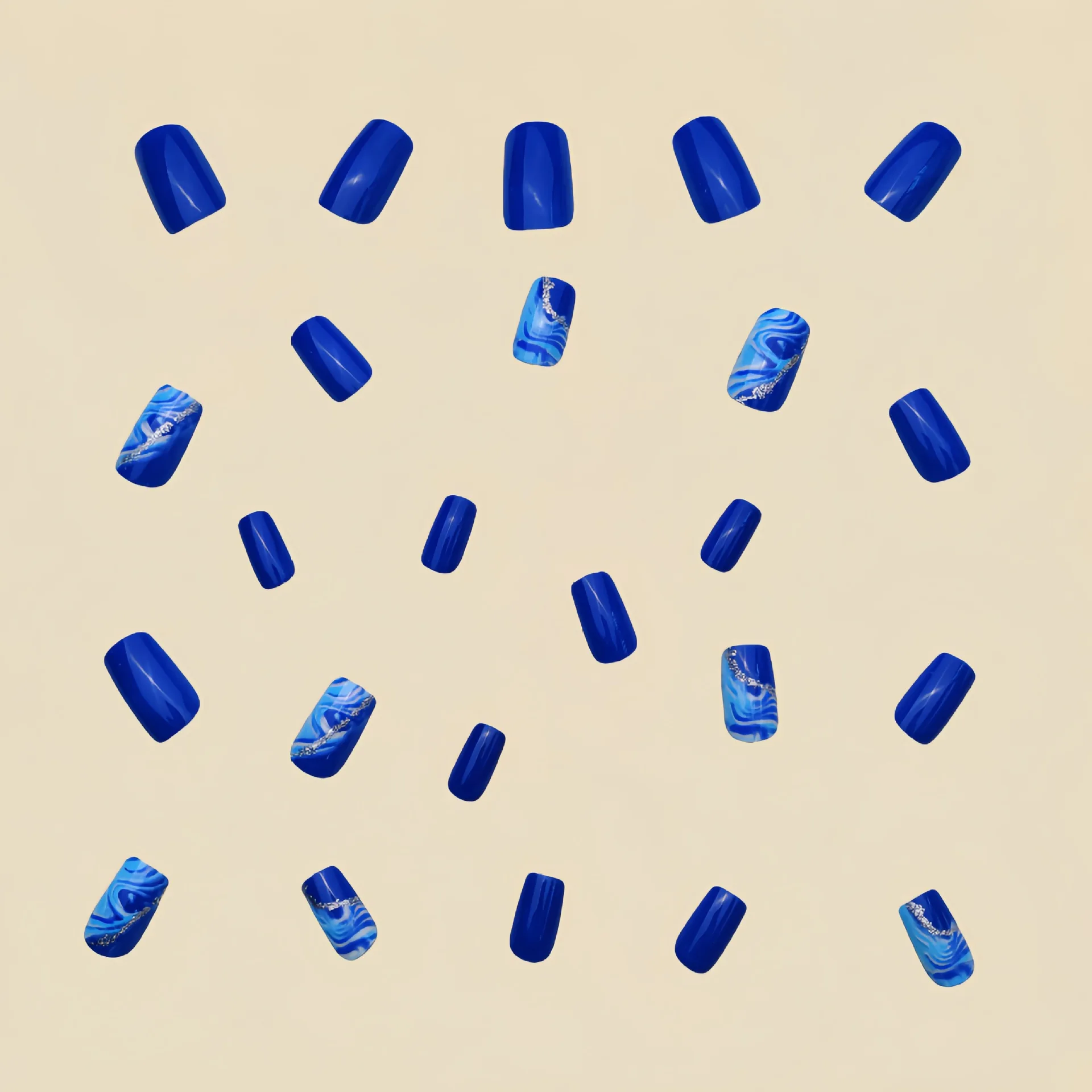 24pcs/set short Medium quare Glossy Ballerina Fake Nails jellyfish blue sea wave flowers geometric design press on false nails Ballerina Press‑On Fake Nails - 24pcs/set short Medium square Glossy Ballerina Fake Nails jellyfish blue sea wave flowers geometric design press on false nails