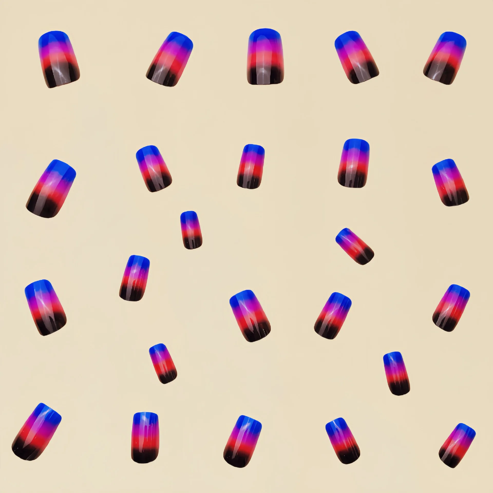 24pcs/set short Medium quare Glossy Ballerina Fake Nails jellyfish blue sea wave flowers geometric design press on false nails Ballerina Press‑On Fake Nails - 24pcs/set short Medium square Glossy Ballerina Fake Nails jellyfish blue sea wave flowers geometric design press on false nails