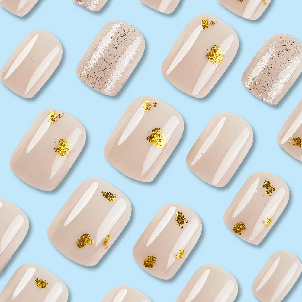 24pcs/set short square fake nails for women girls faux ongles fashion glitter geometric flowers design press on false nail kit Short Square Press-On Fake Nails Kit - 24pcs/set short square fake nails for women girls faux ongles fashion glitter geometric flowers design press on false nail kit