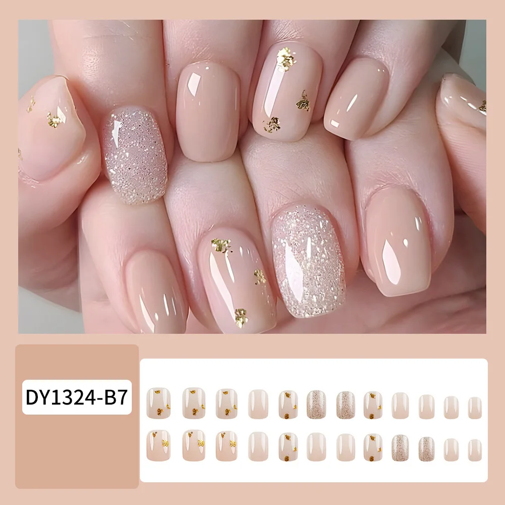 24pcs/set short square fake nails for women girls faux ongles fashion glitter geometric flowers design press on false nail kit Short Square Press-On Fake Nails Kit - 24pcs/set short square fake nails for women girls faux ongles fashion glitter geometric flowers design press on false nail kit